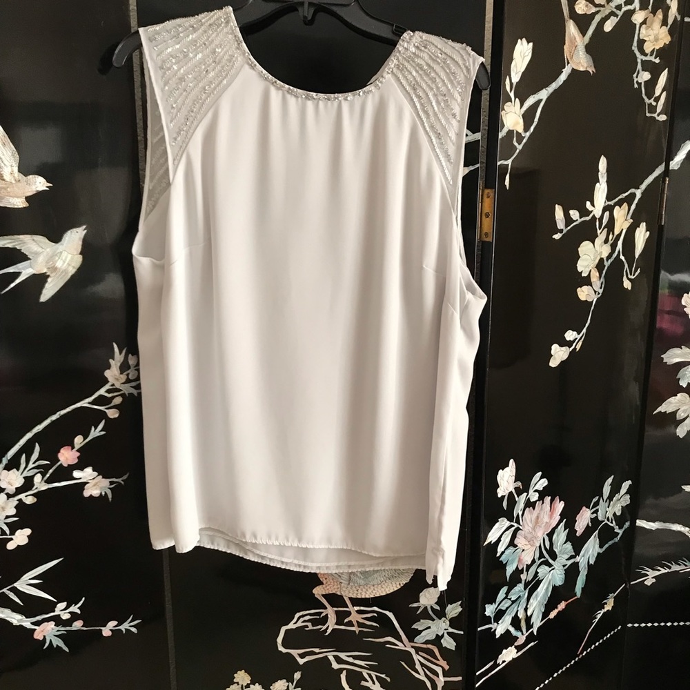 White House Black Market Sleeveless blouse with beaded/sequined shoulder accents